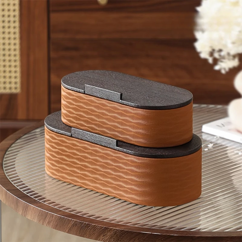 

Modern Luxury Ripple Texture Jewelry Box Leather Storage Organizer Vanity Dust-proof Tray Soft Furnishing Display Case Decor