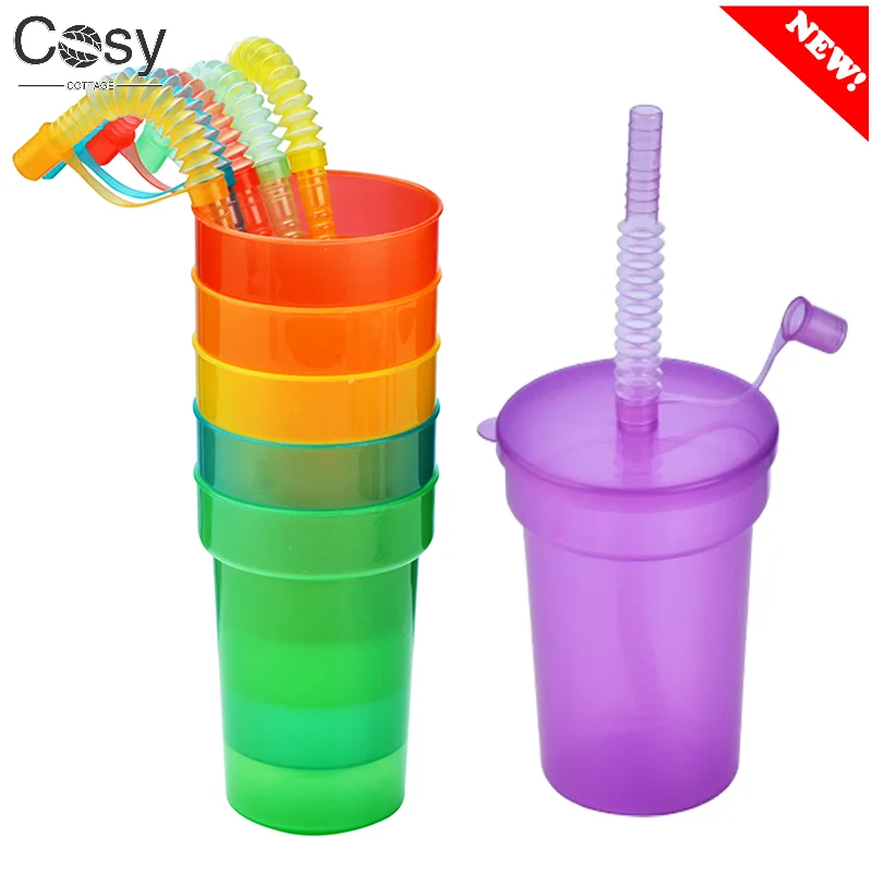 Reusable Neon Sipper Cups Spill-Proof Drinking Cups with Lids and Straws for Birthday Party Travel Xmas Juice Mug Water Bottle