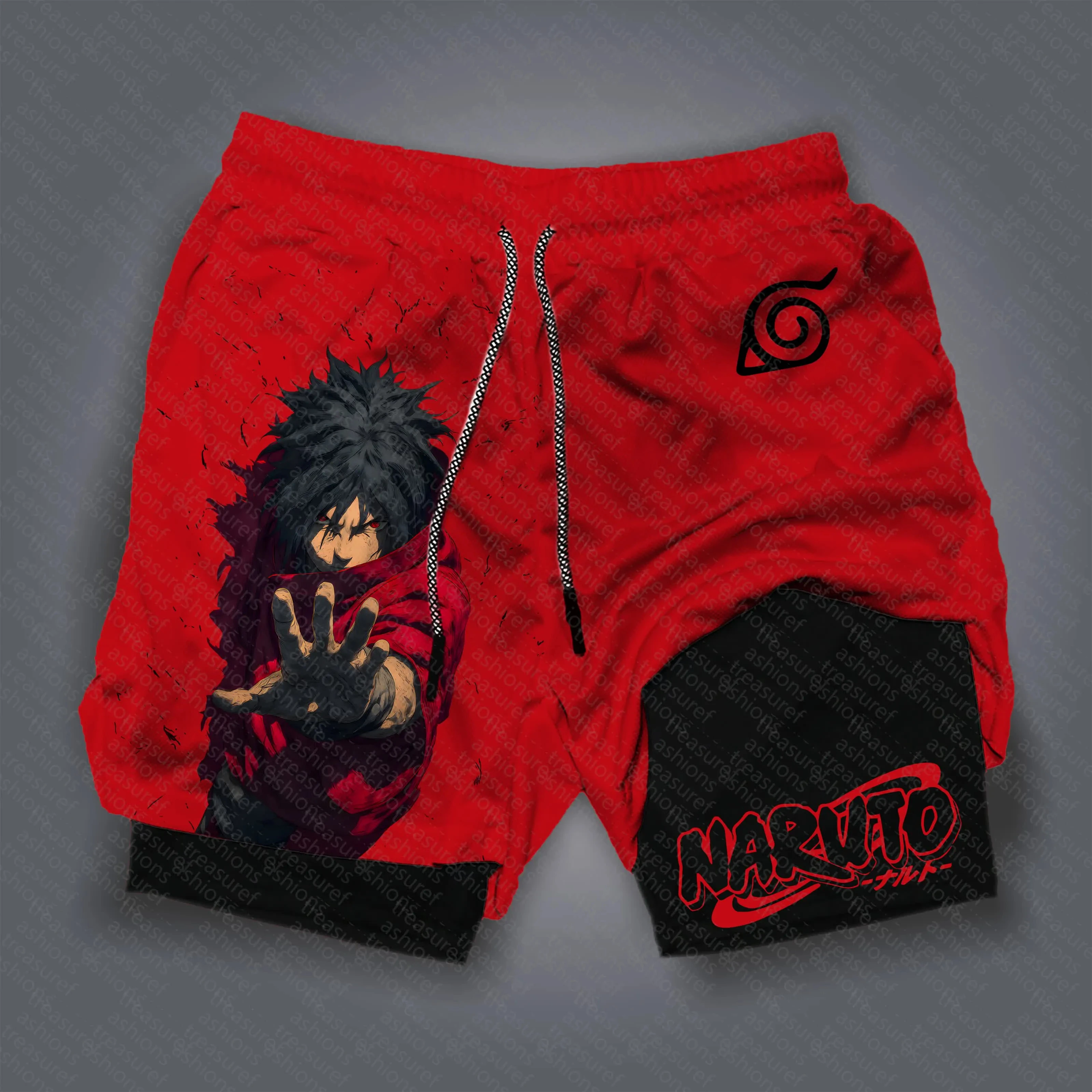 Naruto Anime Sasuke Peripheral Print Summer Double-layer Shorts Men's and Women's Commuting Sports Daily Sports Shorts