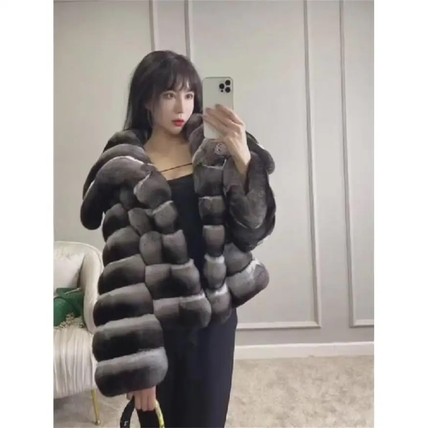 

Модная короткая шуба из искусственного меха с воротником из кроличьего меха, теплая, женская, зимняя, новинка 2025 года, Cleanfit Sle, без капюшона