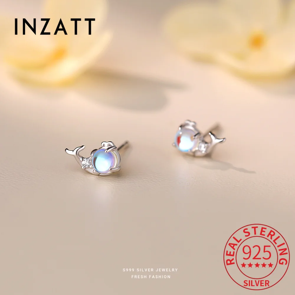 

INZATT настоящее серебро 925 пробы циркон кит серьги-гвоздики с животными для женщин вечерние милые изящные ювелирные изделия мини-аксессуары