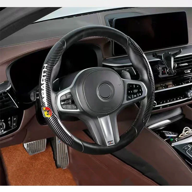 For Fiat Abarth 500 595 695 Spider 124 Auto Accessories Abarth Car Carbon Fiber Car Steering Wheel Cover Black Fiber