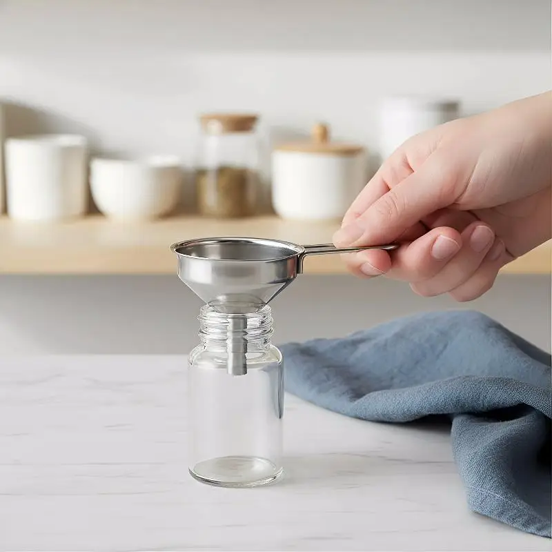 Stainless Steel Funnel With Handle Small Metal Funnel For Filling Bottles Liquor Wine Oil Coffee Beans Kitchen Gadget