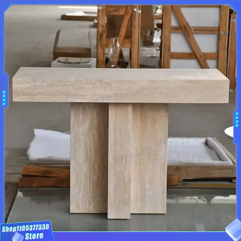 Modern Luxury Foldable Marble Console Table T Block Limestone Entrance Access Desk for Villa Living Room Hotel OEM ODM