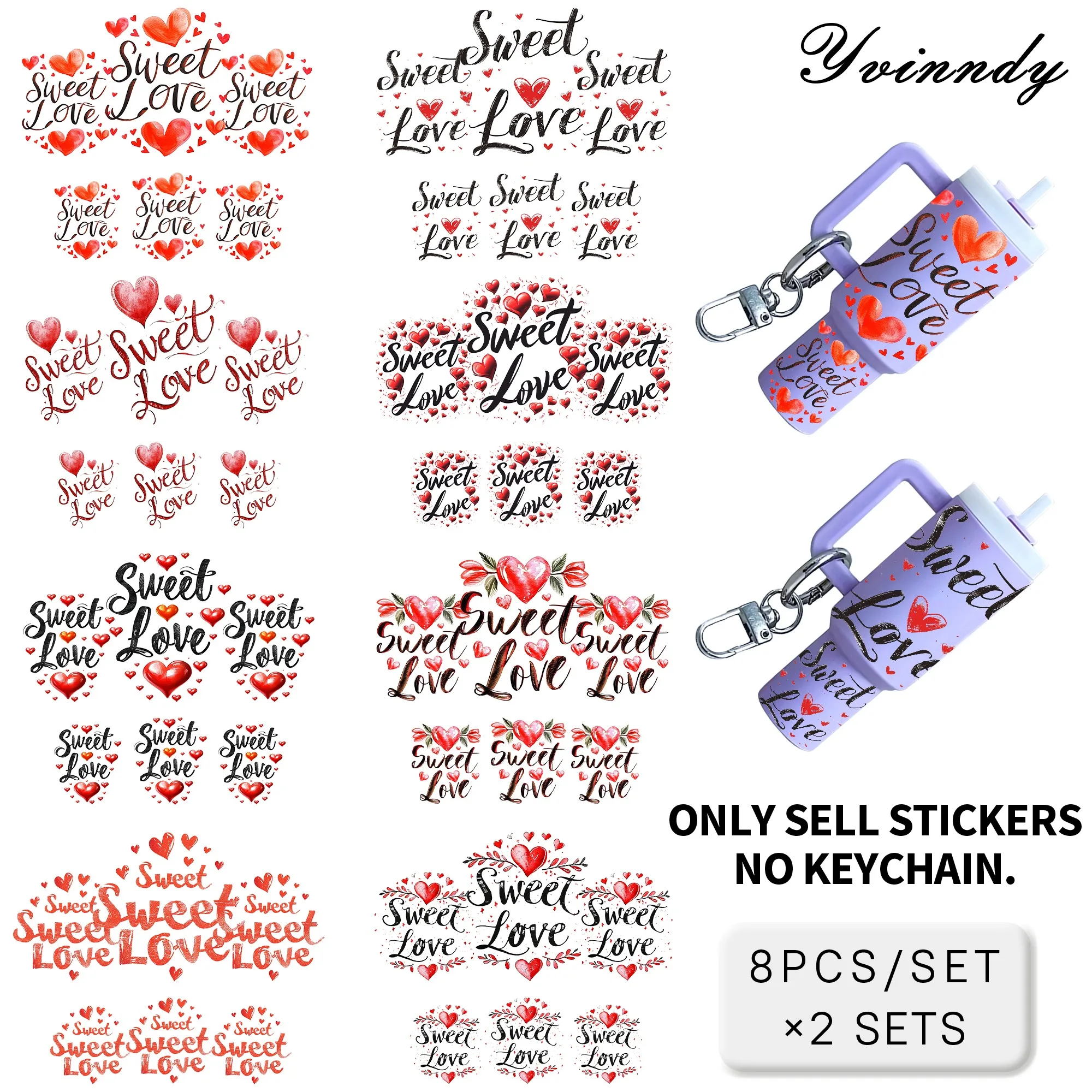 

8 Piece Sweet Love UV DTF Key Chain Sticker, Waterproof Durable DIY Adopted In MINI Cup key Chain Sticker Transfer Sticke