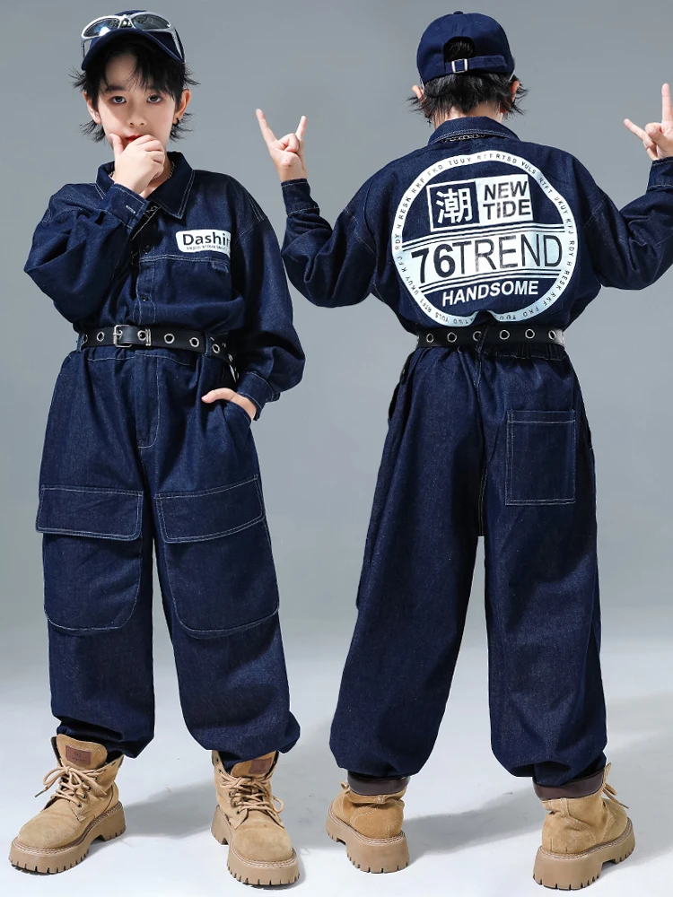 

Children'S Street Dance Performance Clothing Hip Hop Denim One Piece Suit Boys Jazz Dance Clothes Girls Stage Costumes DQS14147