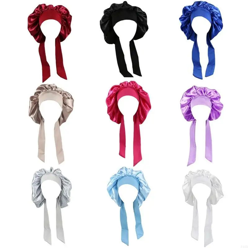 

340D Womens Floral Silk Night Sleep Hair Bonnet Hat for Head Cover Turban