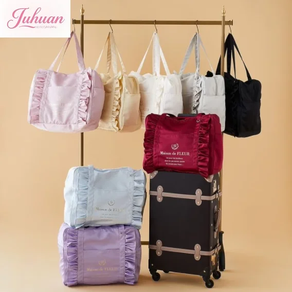 2025 New Japanese Satin Multi-colored Lotus Leaf Lace Shoulder Travel Bag Fitness Yoga Bag Can Be Put on The Trolley Case