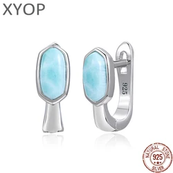 2021 Simple Fashion Geometric Round Charm 925 Sterling Silver Jewelry Gift Classic Natural Precious Larimar Earrings for Women