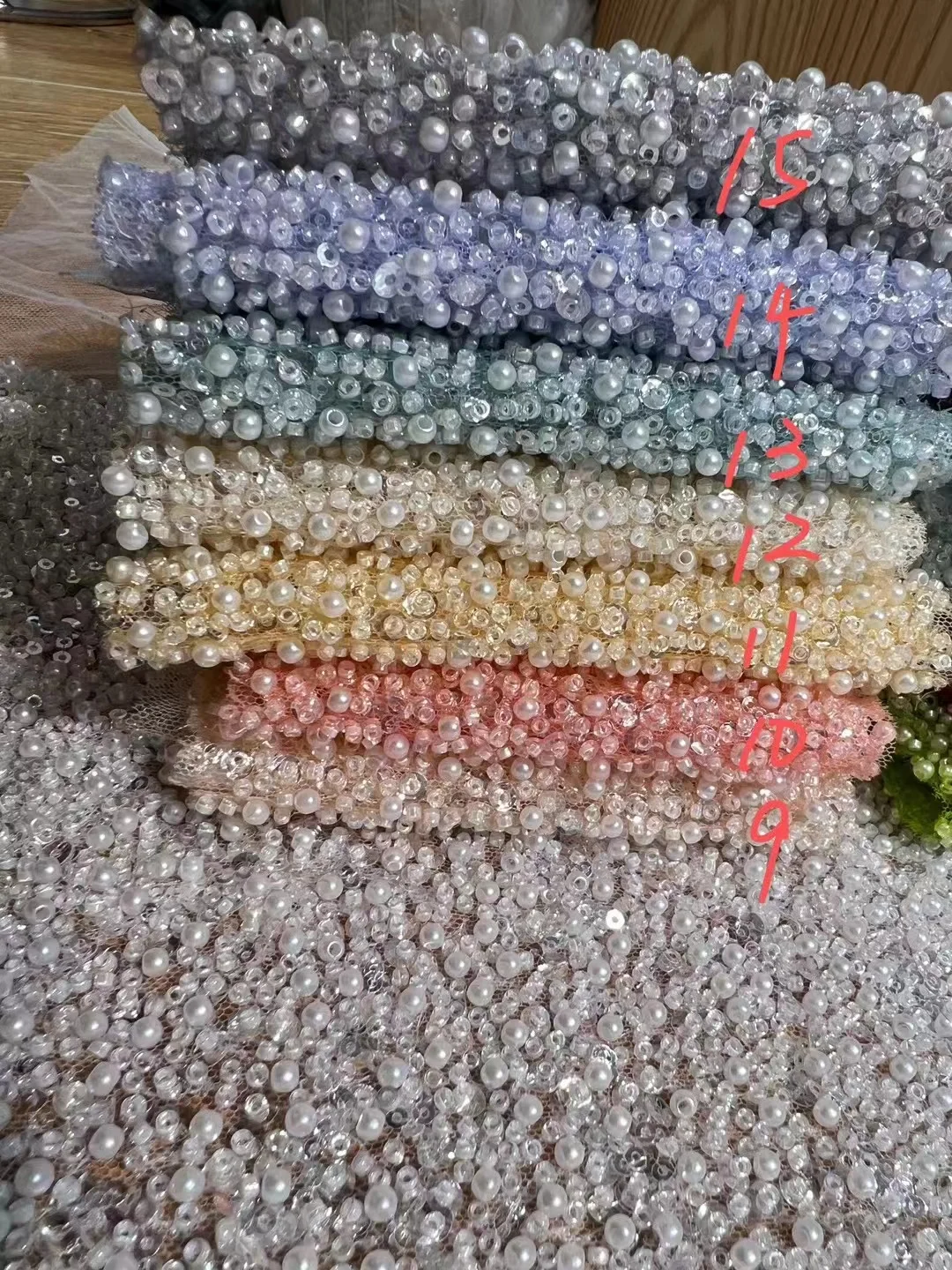 New Heavy African Beaded Sequins Material Lace Fabric High Quality Beads Embroidery French Tulle for Wedding or Party  Dress