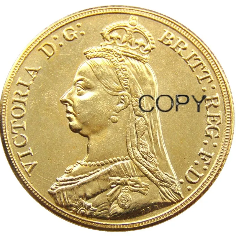 1887 Queen Victoria Gold Double Sovereign Two Pounds Gold Plated Copy Coin