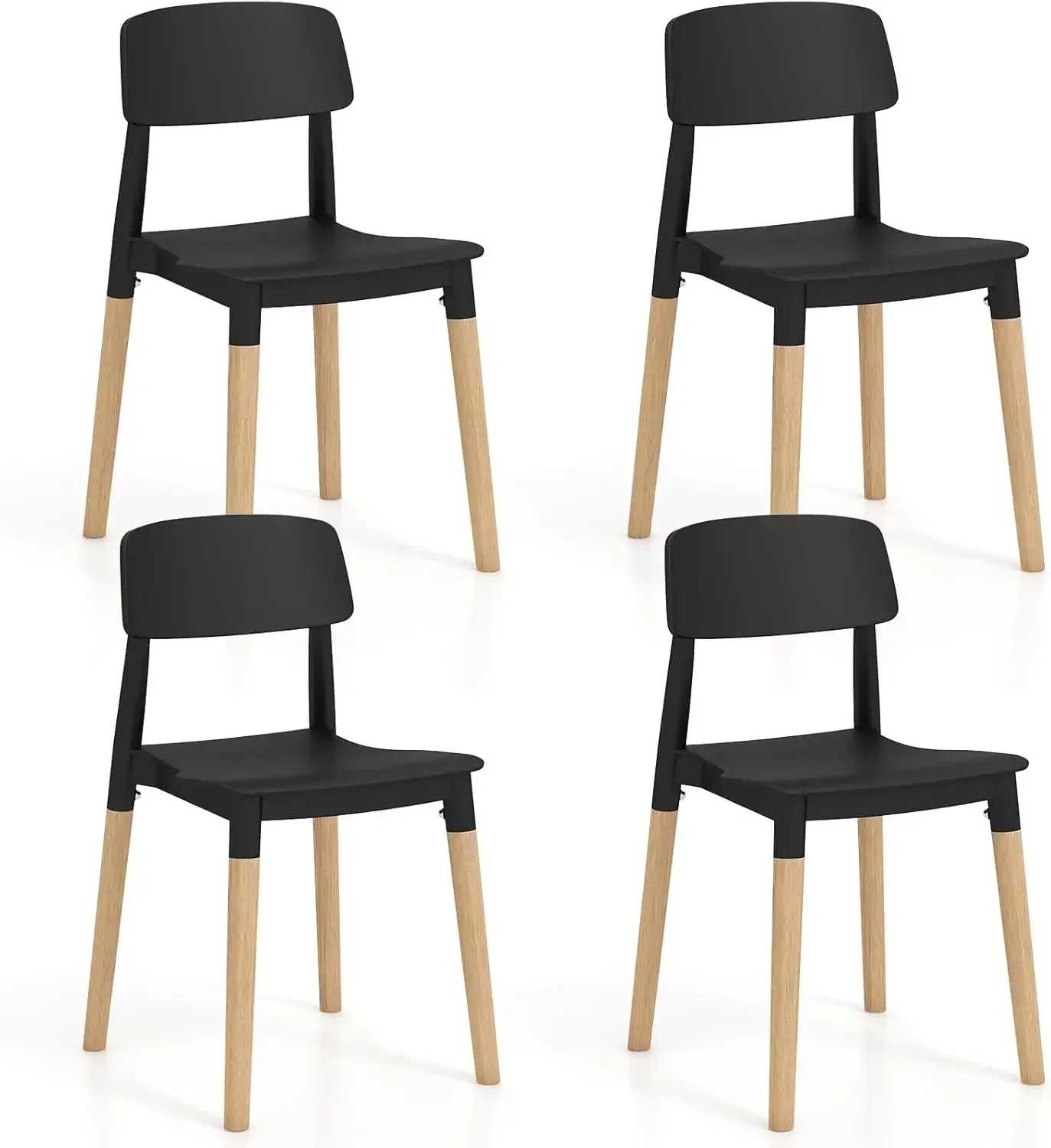 Wooden Dining Chairs Set of 4, Modern Dining Side Chairs Set w/Ergonomic Backrest, Wide Seat & Sturdy Wooden Legs, Armless Kitch