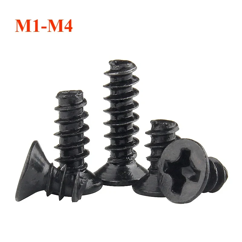Black Countersunk Head Flat Tail Tapping Screws Cross Recessed Micro Fasteners M1 M1.2 M1.4 M1.7 M2 M2.3 M2.6 M3 M3.5 M4
