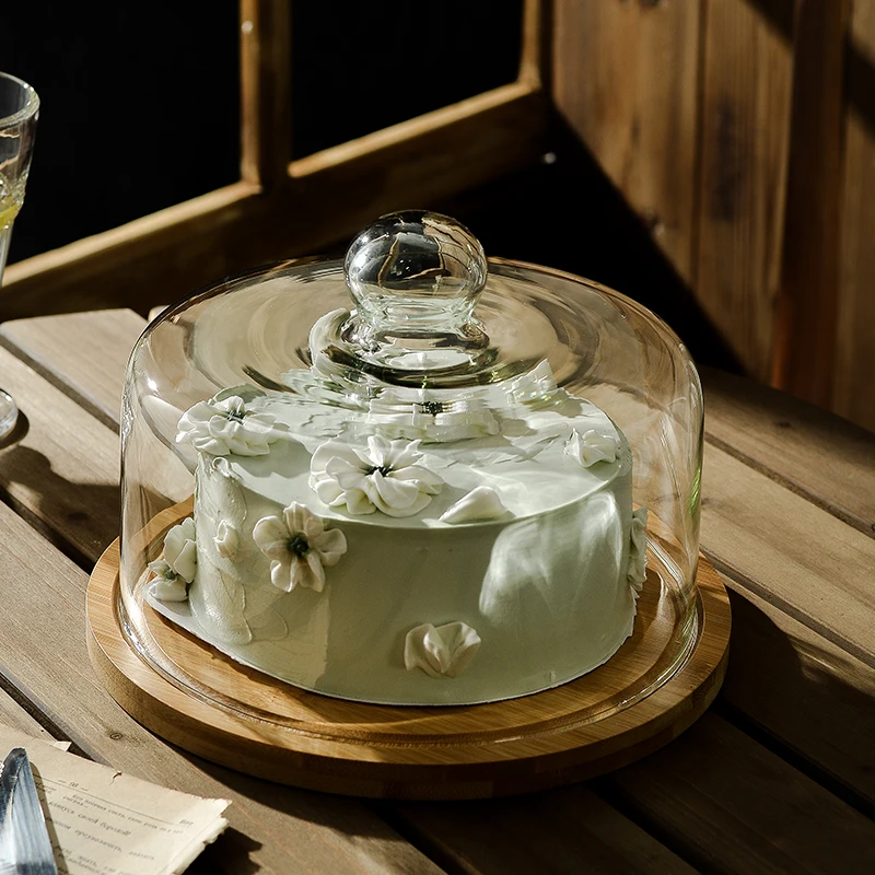 Glass Cake Stand Dessert Plate Fruit Tasting Display Dish Transparent Dustproof Restaurant Afternoon Tea Showpiece  Style