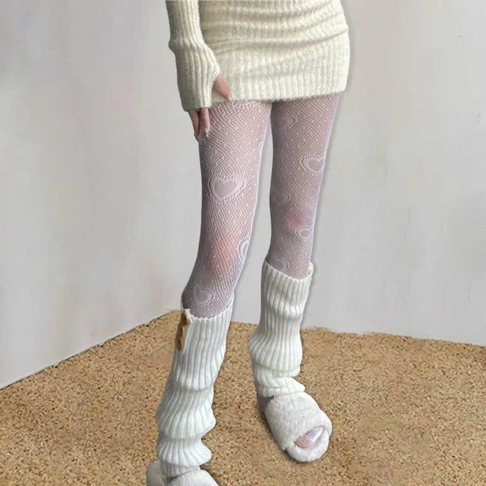 รักดอกไม้ตาข่าย Kawaii ญี่ปุ่น Lolita สาว Ins ถุงน่องน่ารักสีขาว Pantyhose หญิงสำหรับฤดูใบไม้ผลิฤดูร้อนโปร่งใสบาง