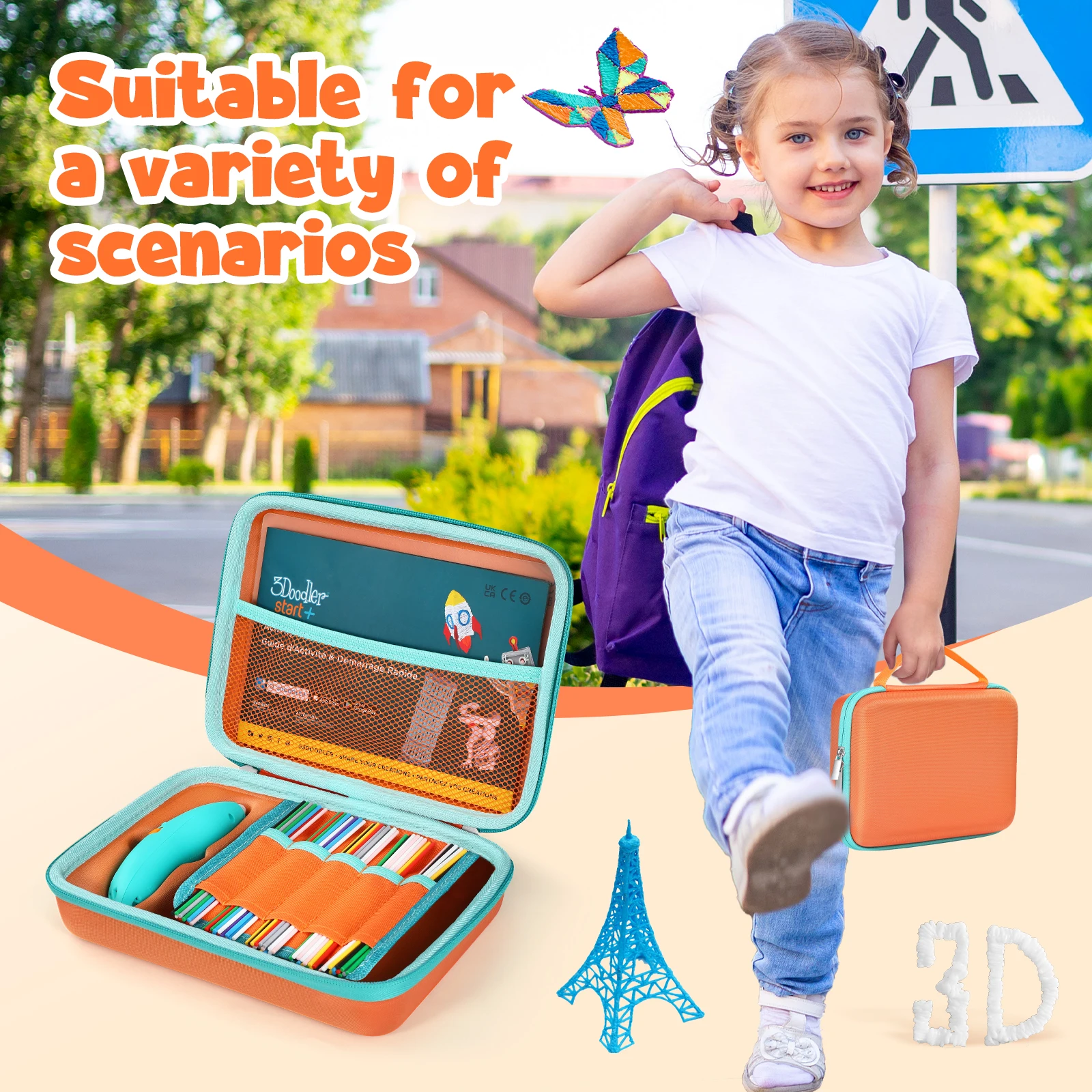 3D Pen Hard Case for 3Doodler Start+ Essentials 3D Pen Set with Mesh Pocket Hard EVA Organizer Case for Travel/Home/Outdoor ﻿