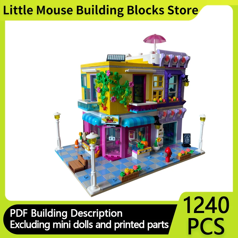 

Модель с видом на улицу MOC, строительные кирпичи, угловой магазин и кофейня, модульные технологии, подарки, праздник, сборка, детские игрушки, костюм