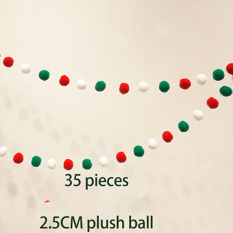 Christmas Party Furry Balls Flag Pendant with LED String Light DIY Handmade for Merry Christmas Holiday Decoration Xmas Pendant - Image 5