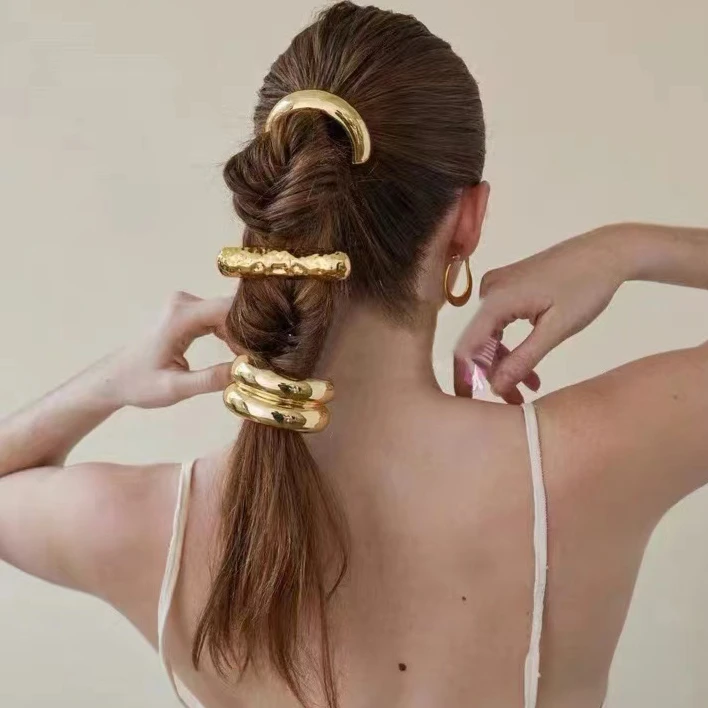 Gomas para el pelo de Metal geométricas para mujer y niña, gomas elásticas para el pelo, diademas de cuerda para el pelo, accesorios para el cabello, regalos