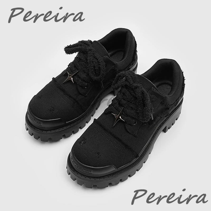 الرجال الرجعية الدنيم ديربي أحذية النمط البريطاني سميكة سوليد كبير جولة تو الدانتيل متابعة حذاء كاجوال الصيف العصرية في الهواء الطلق أحذية مشي #6