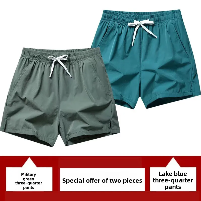 

Мужские летние тонкие шелковые брюки Qui Dry Casual orts длиной пять четвертей, американские свободные пляжные брюки, дышащие прямые брюки...