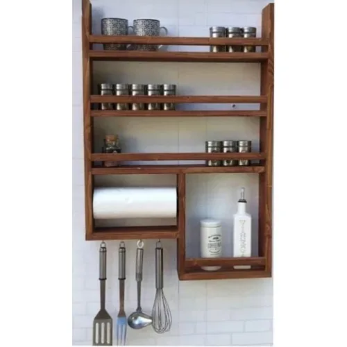 Gudy Wood Gudywood Wood Kitchen Terek, Spice Rack, Towel Holder