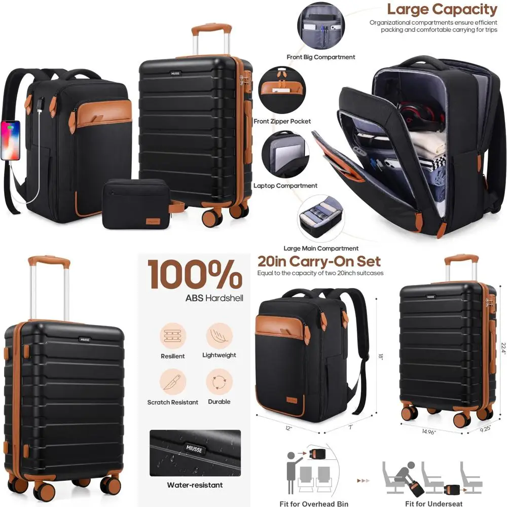 

Men's & Women's 20 Inch Hardshell Luggage Set with Backpack - Airline Approved Carry On, Perfect for Travel and Weekend Getaways