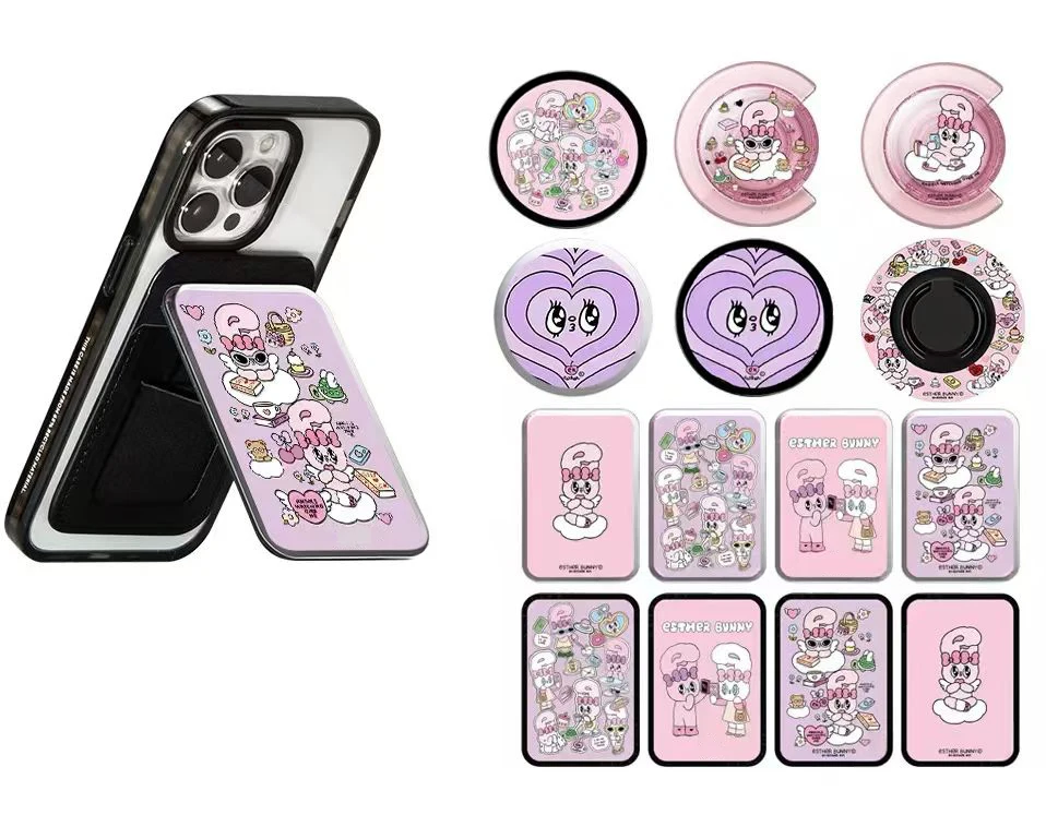 Cartoon Big Eyes Pink Rabbit Magnetic Grip Card Holder Phone Stand for IPhone Holder Mount Support for Galaxy Phone Accessories