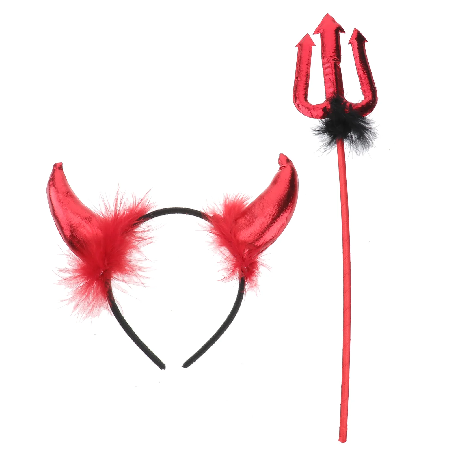 

Red Sequin Set Headband Horns Trident Fork for Halloween