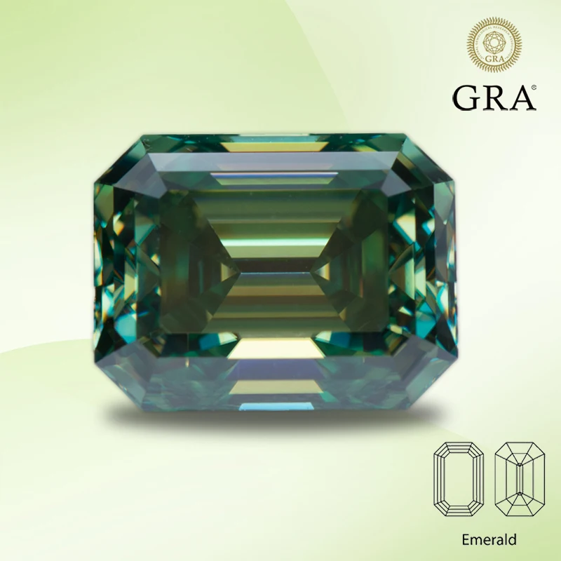 

Moissanite Stone Primary Color Yellow Green Emerald Cut Lab Created Diamond for Charms Women Jewelry Making with GRA Certificate