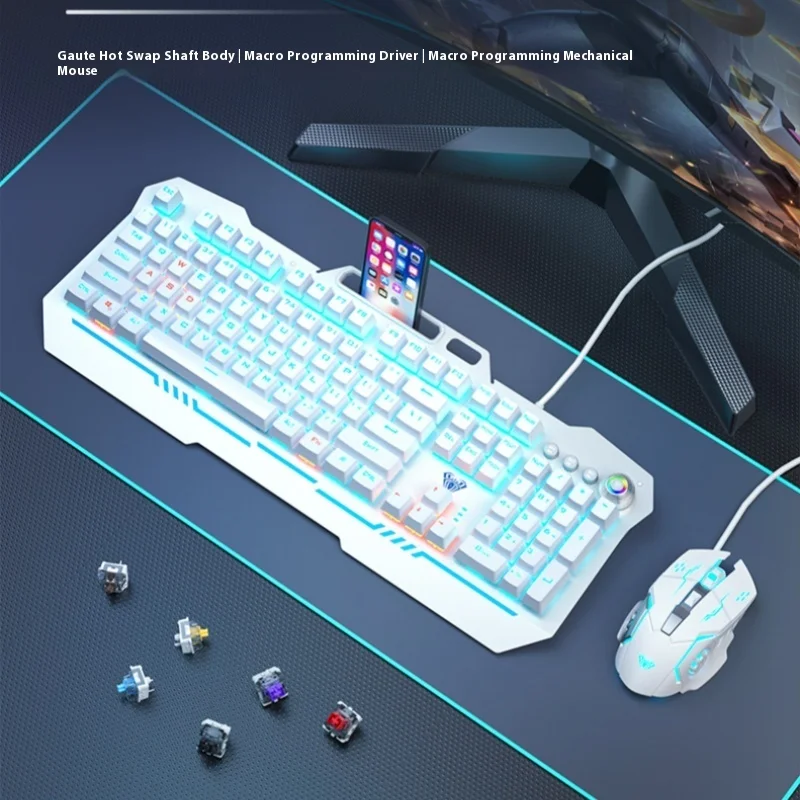 

Aula Reaper 104 Keys Mechanical Keyboard Full Key Hot Swappable Ergonomic Full Key No Punch Metal Knob Esports Gaming Keyboard