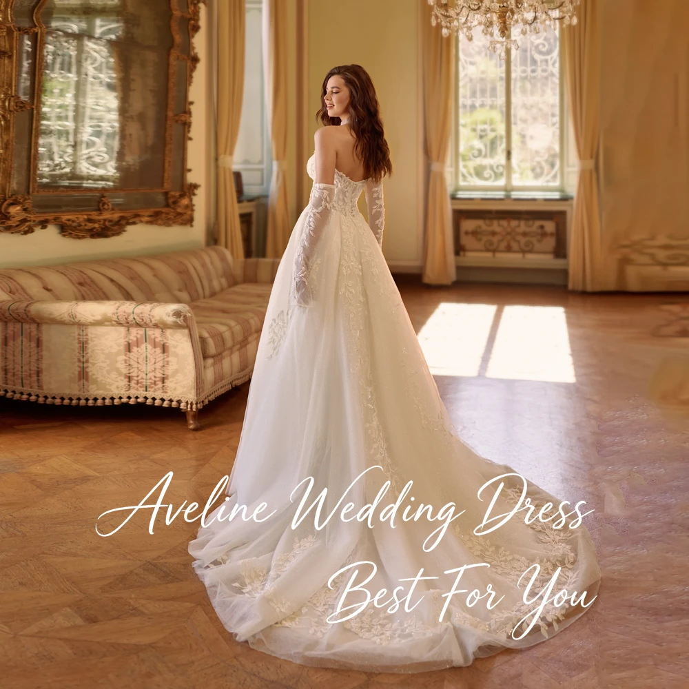 ELegant Lace Appliques V-Neck A-Line Wedding Dress Women 2026 Sweep Train Backless High Side Slit Vestidos De Novia Customized