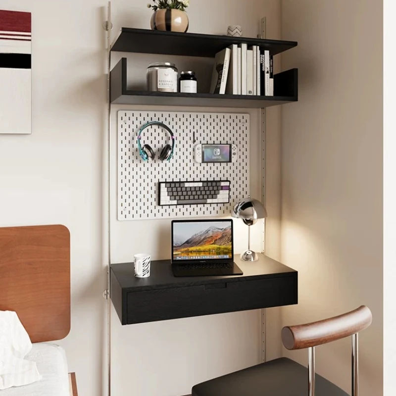 Wall dressing table Wall-mounted solid wood desk Bookshelf integrated table Modern simple bedroom storage table
