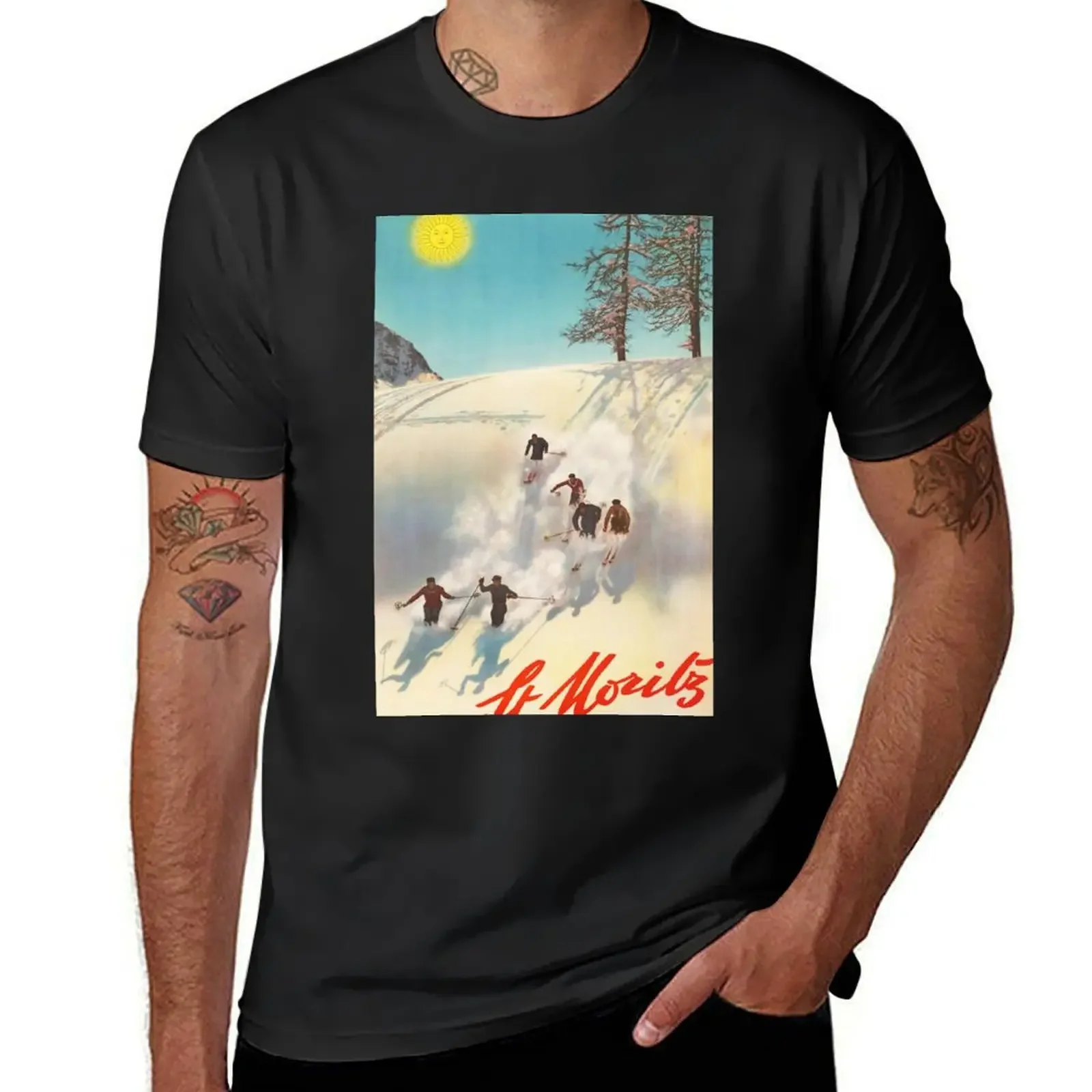 

ST MORITZ Switzerland Engadin Valley Skiing 1950 Walter Herdeg Vintage Travel Poster T-Shirt