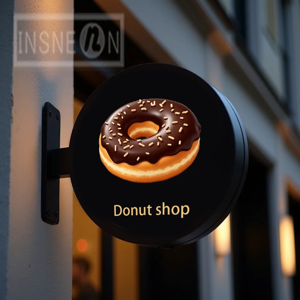 Custom Donut Shop Light Box Round Acrylic LED for Storefront Waterproof Double Sided Outdoor Business Signage Wall Mounted