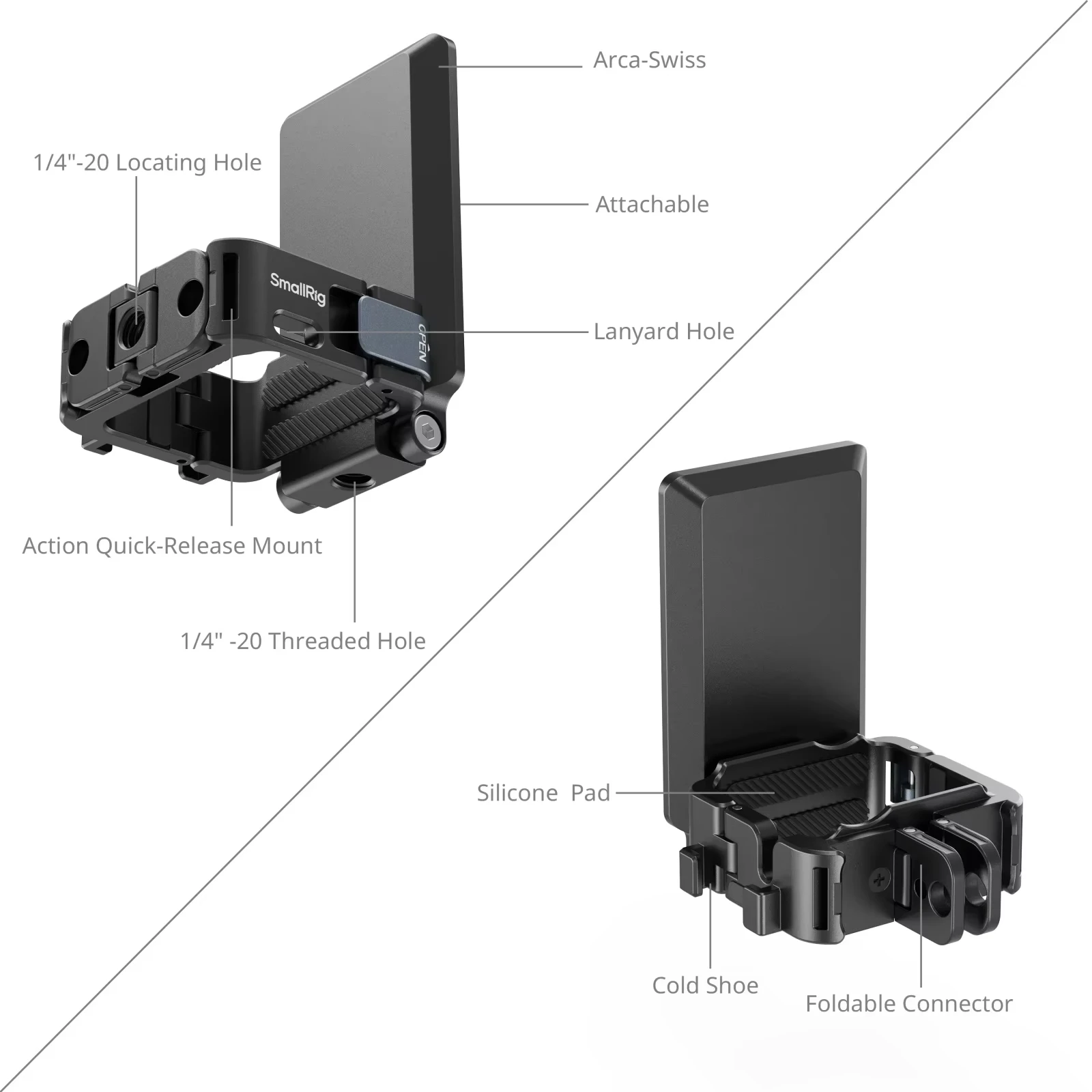 Adaptador de gaiola SmallRig Pocket 3 / suporte de montagem para DJI Osmo Pocket 3 se encaixa na caixa Qriginal compacta portátil 230 °   Inclinação Ajustável