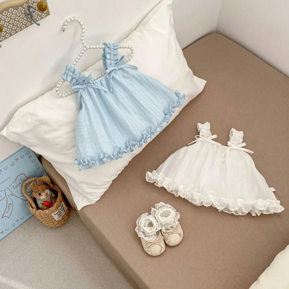 2026 Summer Chidren Girl T-shirt 0-5Years Toddler Kids Solid Color Sleeveless Bow Tank Tops Outfits Princess Clothes