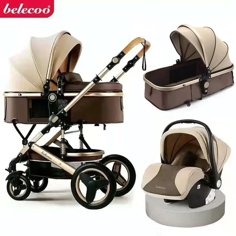 Luxe Kinderwagen 3 In 1 Draagbare Reiswagen Opvouwbare Kinderwagens Aluminium Frame Hoog Landschap Auto Voor Pasgeboren Buggy