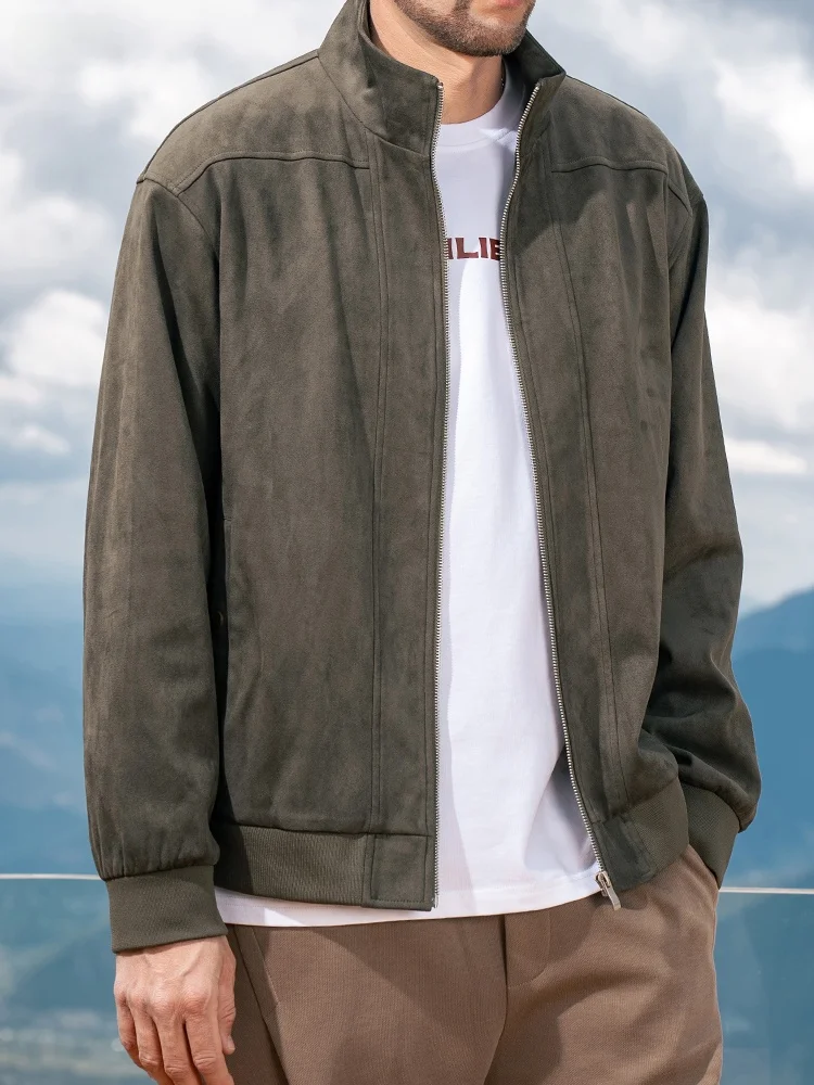 

Enjeolon/мужская повседневная замшевая куртка на молнии с воротником-стойкой, пальто Faion Urban Sle, весенне-осенняя одежда, куртка из полиэфирного волокна