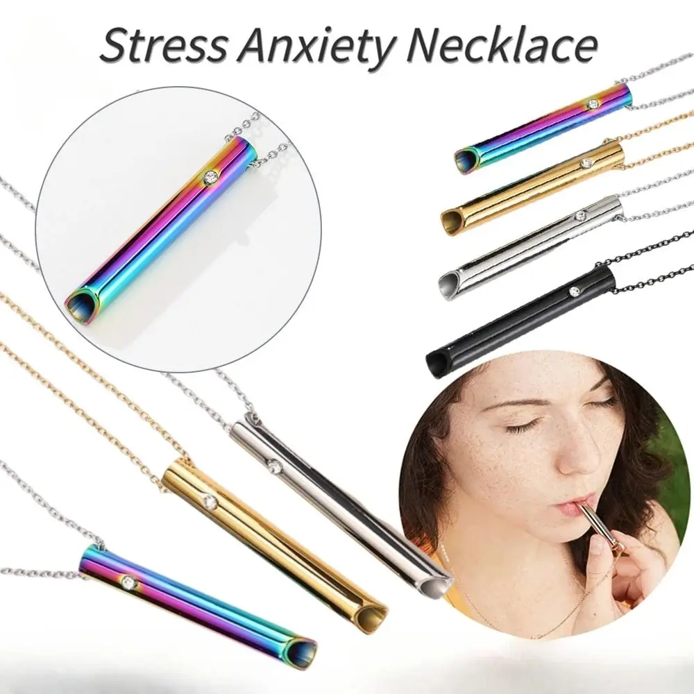 جديد الفولاذ المقاوم للصدأ صافرة قلادة الهدوء الاسترخاء التأمل اليقظة قلادة القلق الإغاثة تنفس قلادة النساء الرجال #4