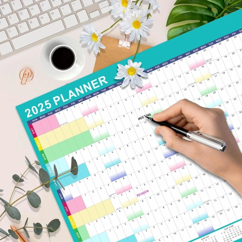 2025 Wall Calendar Yearly Planner with Double Side Adhesive Dot Sticker Erasable Marker, 12 Months Calendar Wall Planner Q1JF