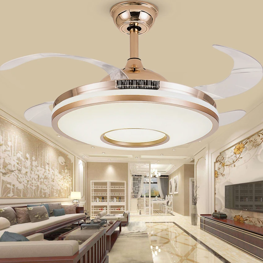 Ventilador Invisible moderno de 42 pulgadas, lámpara de techo Led de hoja acrílica, 110v-220v, Control remoto inalámbrico, 42-YX0098