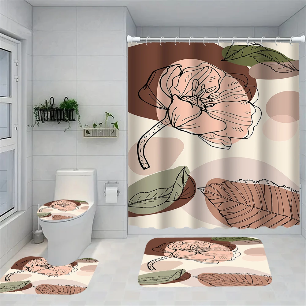 

1/4 креативные домашние занавески для ванной комнаты, украшения для сидений унитаза, ковры для занавесок для душа, занавески для душа с коврами и унитазом