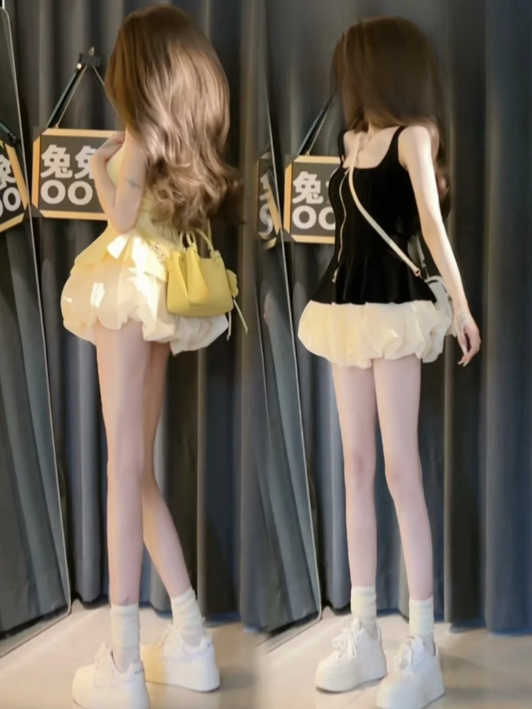 

Summer Flir Cute Sexy Women's Two-Piece Set Puffy Flower Bud ort Skirt And Crop Top Waist-Cinching Faion Ensemble