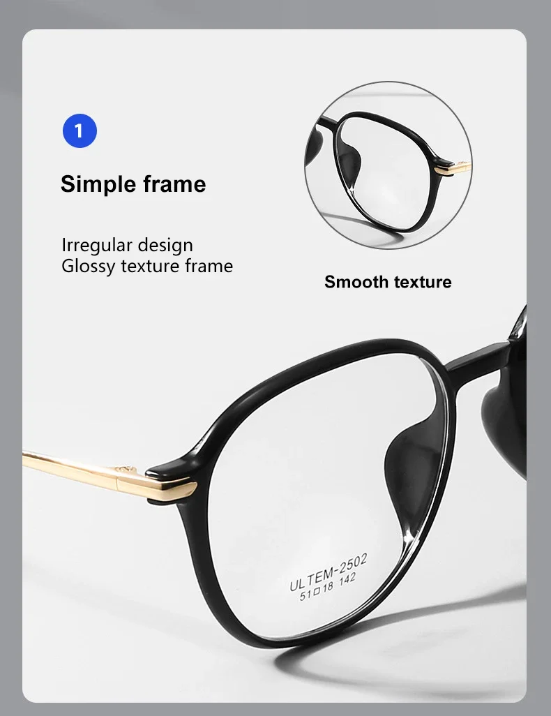 CAIDERONI Small Frame Oval Retro Light Comfortable Ultem Optical Frames Customizable Anti-Blue Light Reading Glasses Women 2502