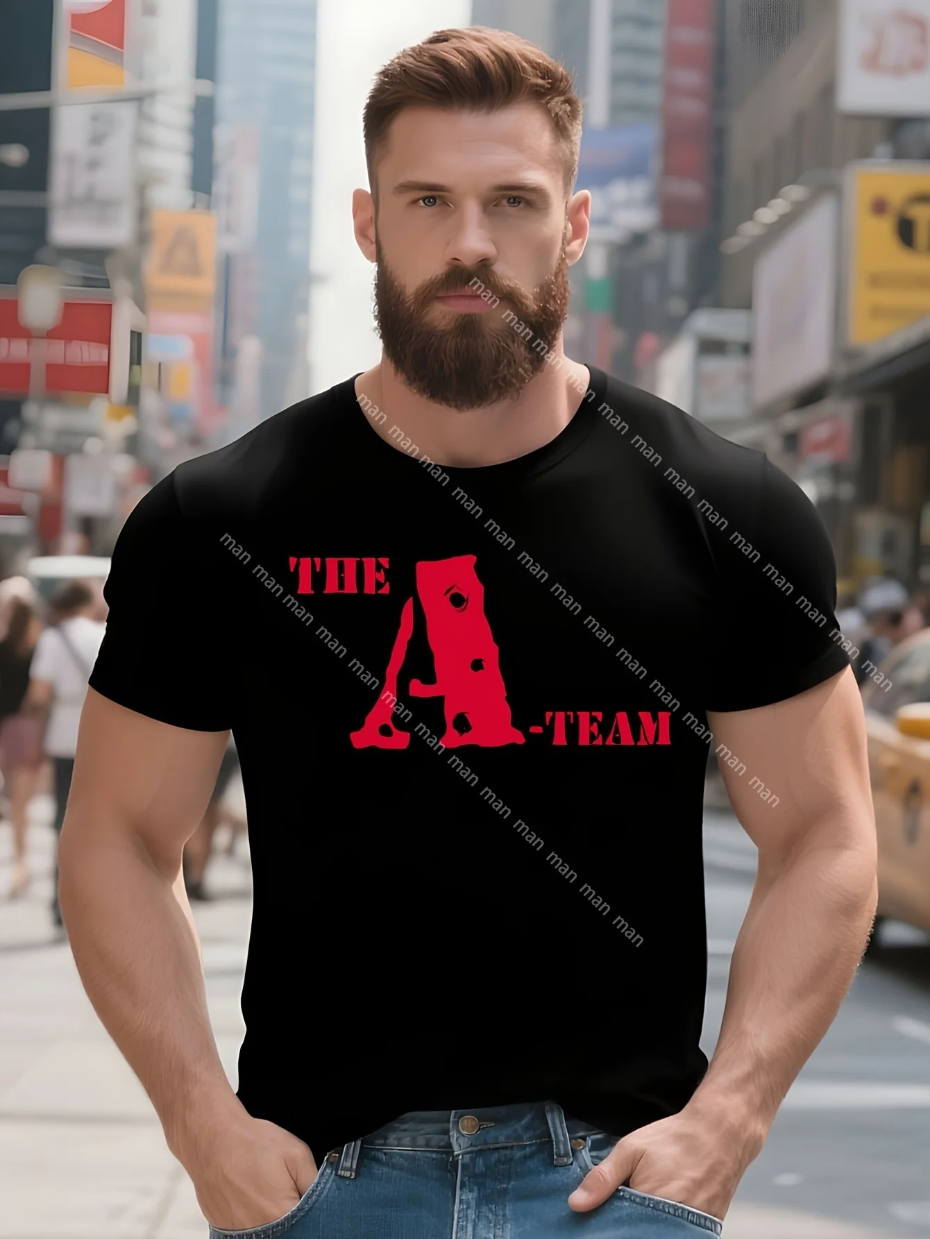 

Cotton T-shirt With Fun Men Logo Retro Classic Style Men Shirt 80s Fashionable Round Neck Short Sleeved Top