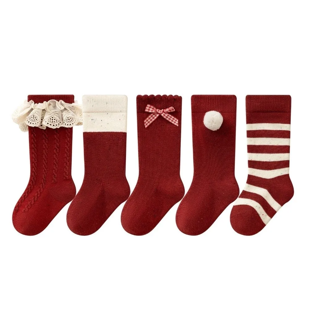 

New Red Compression Stocking Breathable Sweat-absorbing Toddler Hosiery New Year Socks Kids