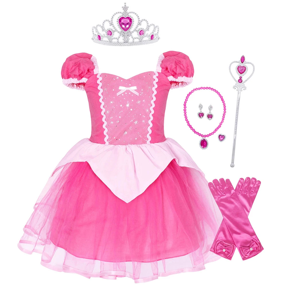 Jurebecia Girls Dresses Aurora Princess Dress Up Birthday Cosplay Party Fancy Dresses Halloween Costume