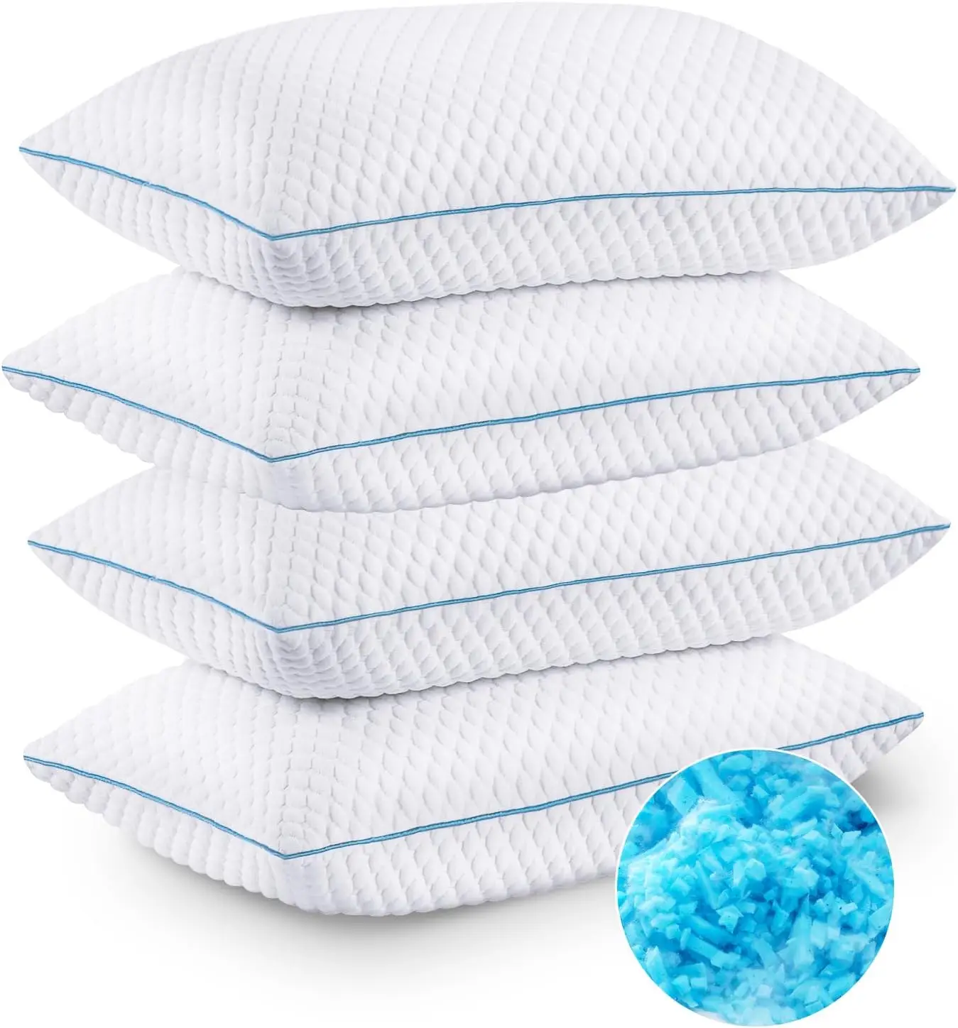 

Cooling Bed Pillows Queen Size Set of 4, Shredded Memory Foam Pillows for Side Back Stomach Sleepers
