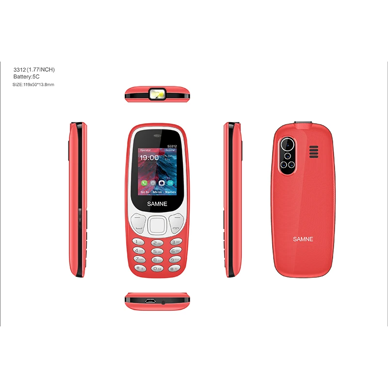 SAMNE-S3312 mobile phone, dual sim and dual standby, large-capacity battery, with flashlight.radio.Bluetooth, 1.8-inch screen
